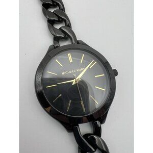Michael Kors MK3317 Womens Slim Runway Stainless Black Face NEW BATTERY 7.5